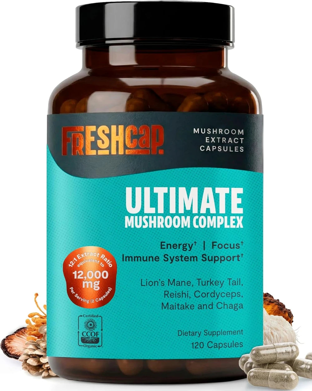 Organic Mushroom Complex Supplement Capsules